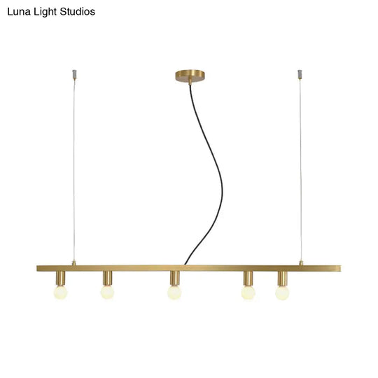 Postmodern Brass 5-Light Linear Chandelier For Dining Table
