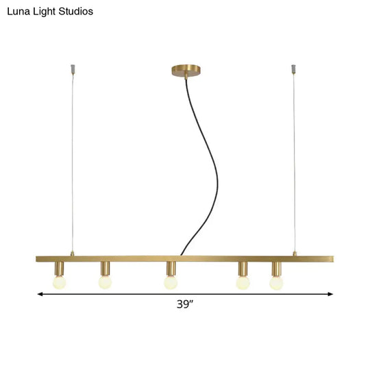 Postmodern Brass 5-Light Linear Chandelier For Dining Table