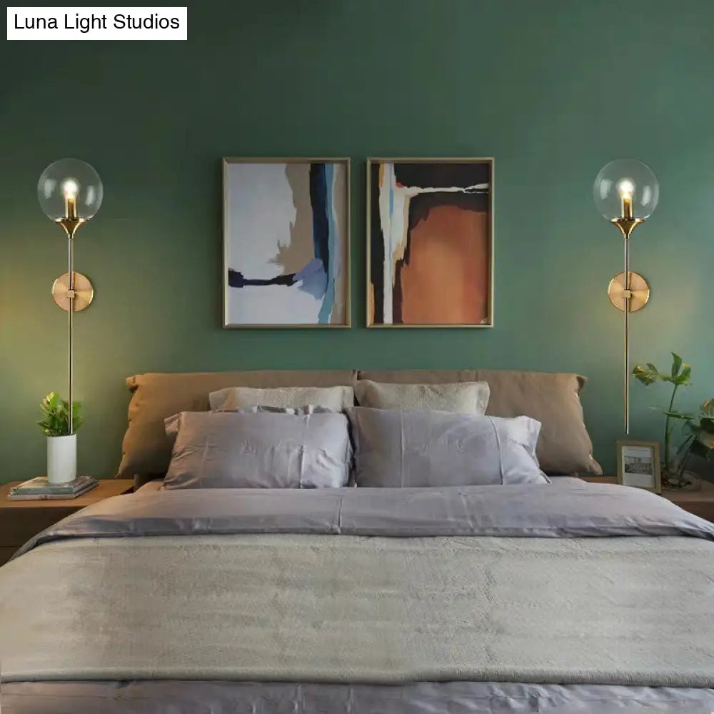 Postmodern Brass Pencil Arm Wall Lamp Sconce With Ball Glass Shade