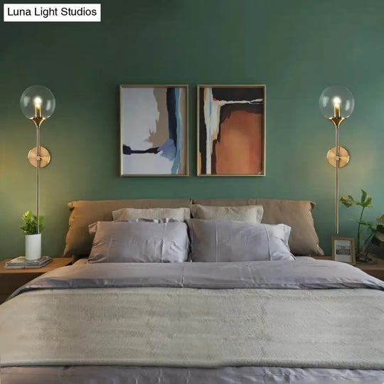 Postmodern Brass Pencil Arm Wall Lamp Sconce With Ball Glass Shade