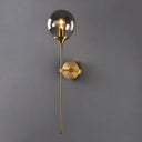 Postmodern Brass Pencil Arm Wall Lamp Sconce With Ball Glass Shade Smoke Gray