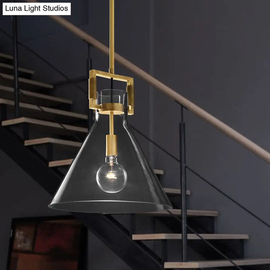 Postmodern Brass Pendant Light With Clear Glass Shade - Dome/Globe/Cone Design 12’/12.5’/14’ Wide