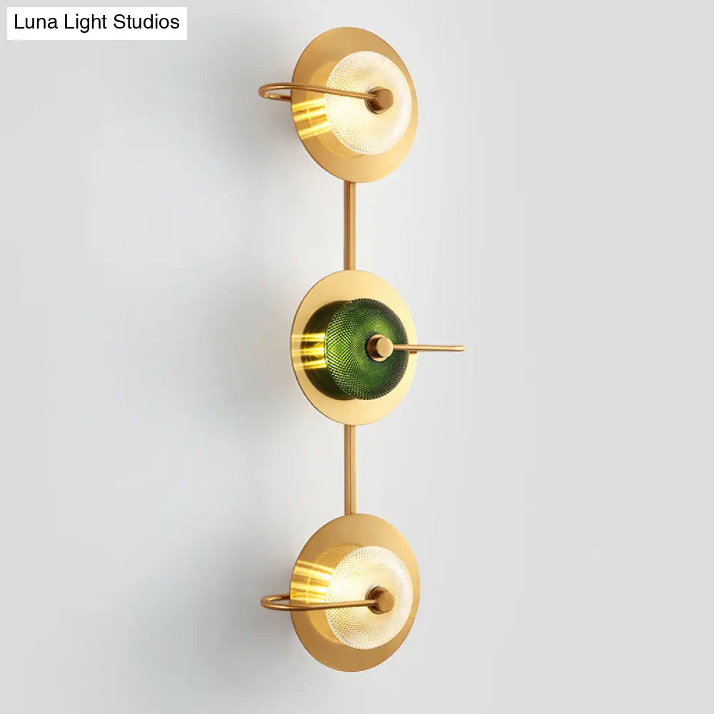Postmodern Brushed Gold Glass Disc Wall Sconce - Mounted Lamp For Living Room