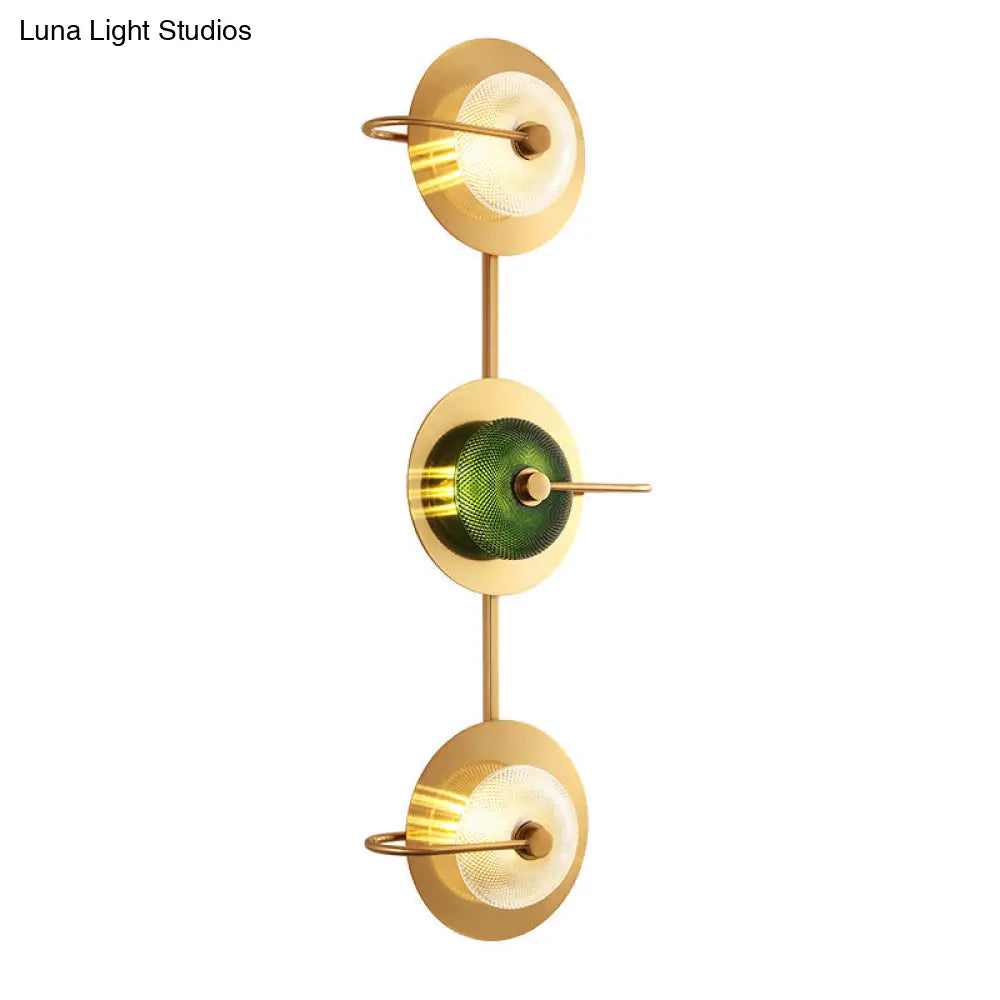 Postmodern Brushed Gold Glass Disc Wall Sconce - Mounted Lamp For Living Room