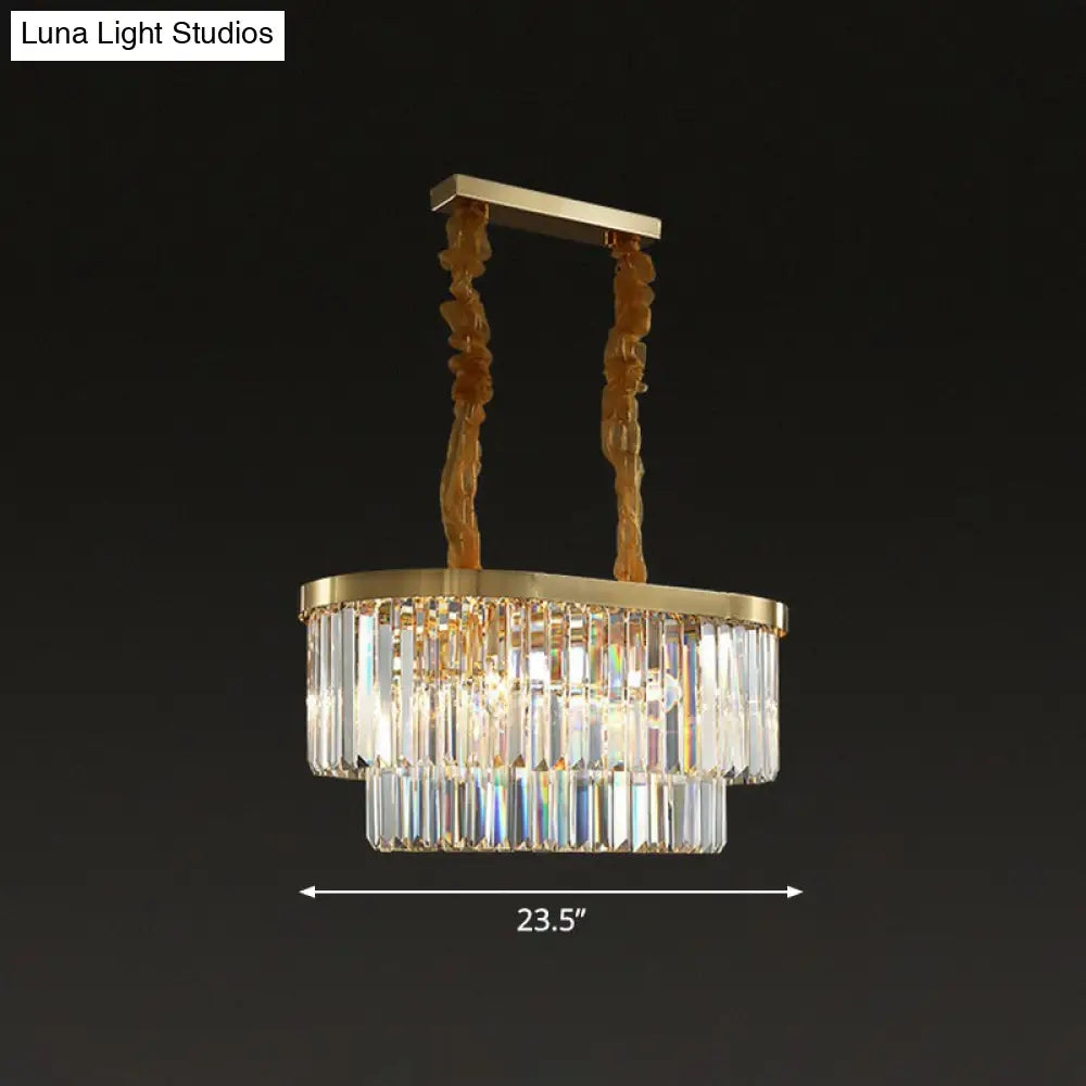 Postmodern Clear Crystal Rod Pendant Light For Dining Room In Brass Finish / 23.5