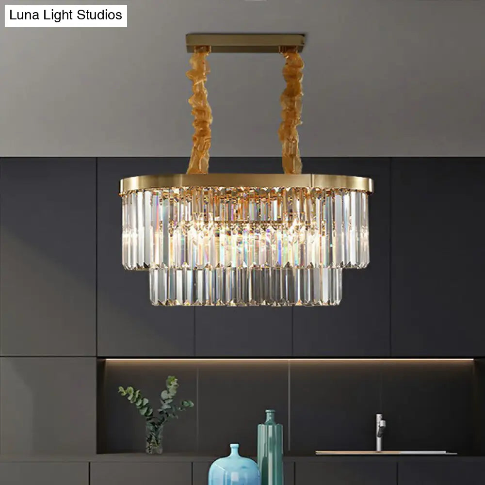 Postmodern Clear Crystal Rod Pendant Light For Dining Room In Brass Finish