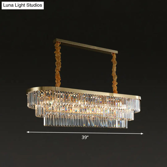 Postmodern Clear Crystal Rod Pendant Light For Dining Room In Brass Finish / 39