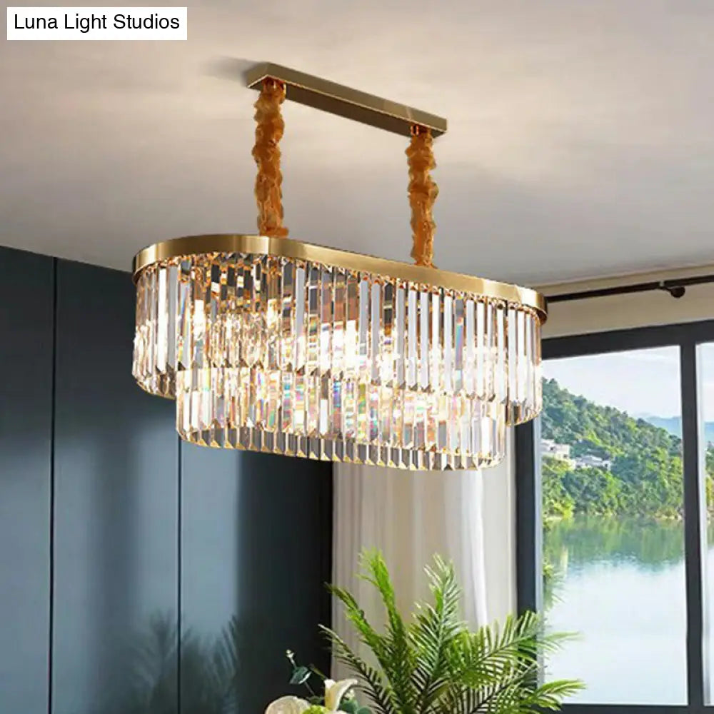 Postmodern Clear Crystal Rod Pendant Light For Dining Room In Brass Finish