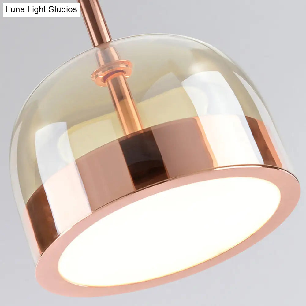 Postmodern Clear Glass Dome Ceiling Light - 1 Head Copper Pendant Kit