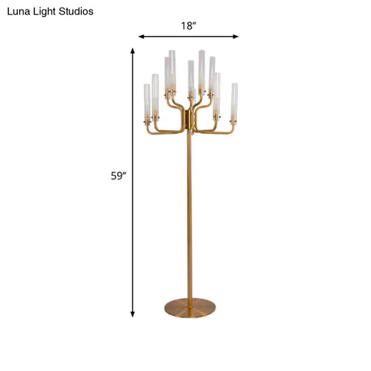 Postmodern Clear Glass Stand Up Lamp With 9-Bulb Tree Design - Gold Finish Led Floor Standing Light