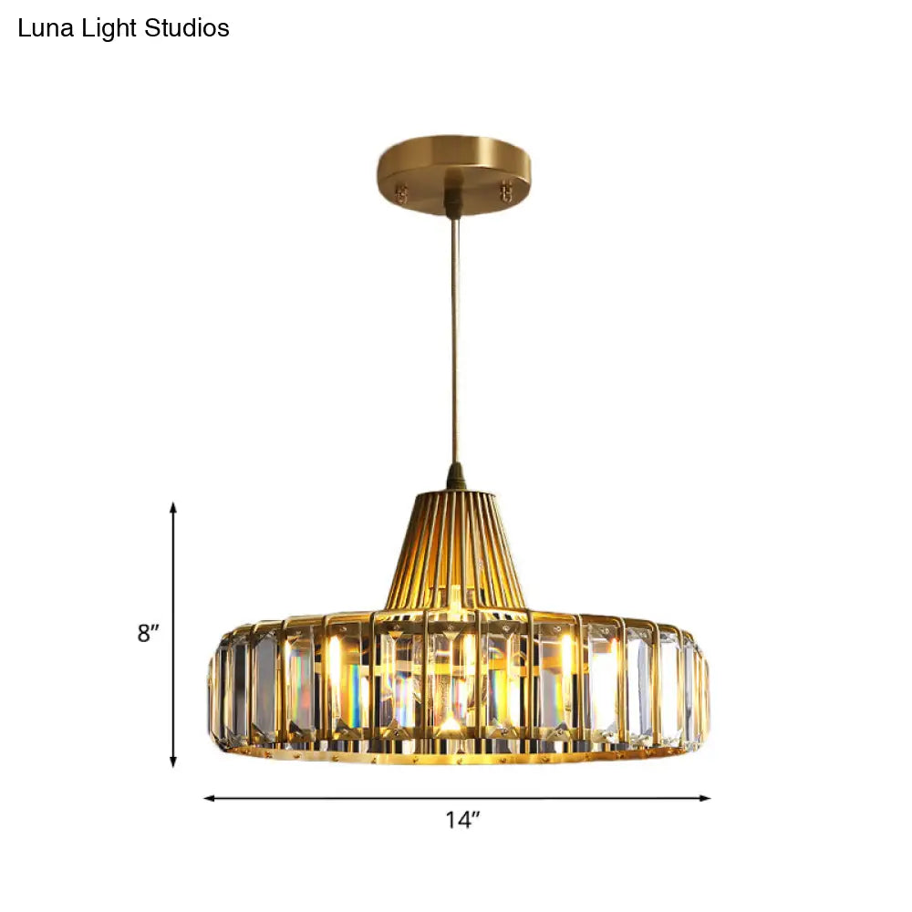 Postmodern Crystal 1-Light Gold Hat Pendant For Dining Room Ceiling