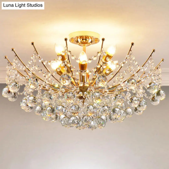 Postmodern Crystal Ball Ceiling Light Fixture - Chrome/Clear/Cognac 4 Lights Semi Flush Mount