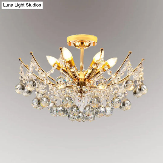 Postmodern Crystal Ball Ceiling Light Fixture - Chrome/Clear/Cognac 4 Lights Semi Flush Mount