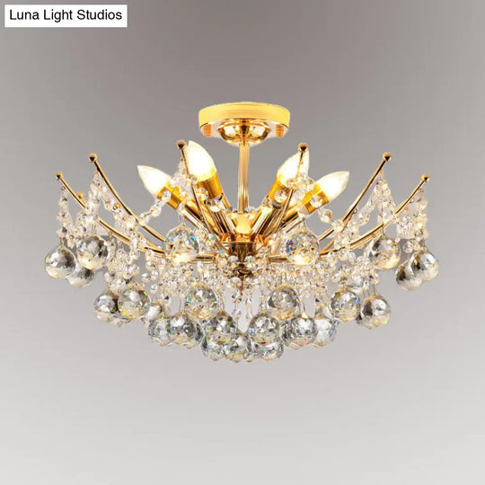 Postmodern Crystal Ball Ceiling Light Fixture - Chrome/Clear/Cognac 4 Lights Semi Flush Mount