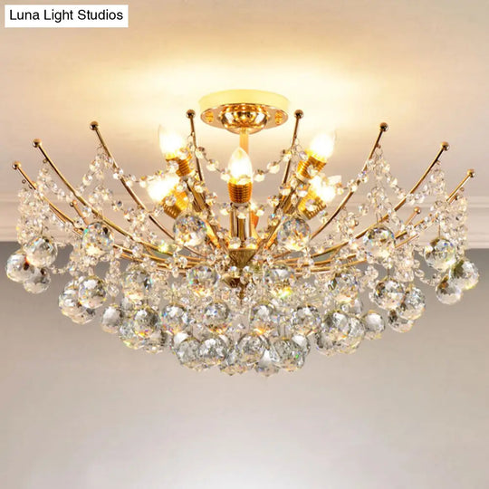 Postmodern Crystal Ball Ceiling Light Fixture - Chrome/Clear/Cognac 4 Lights Semi Flush Mount