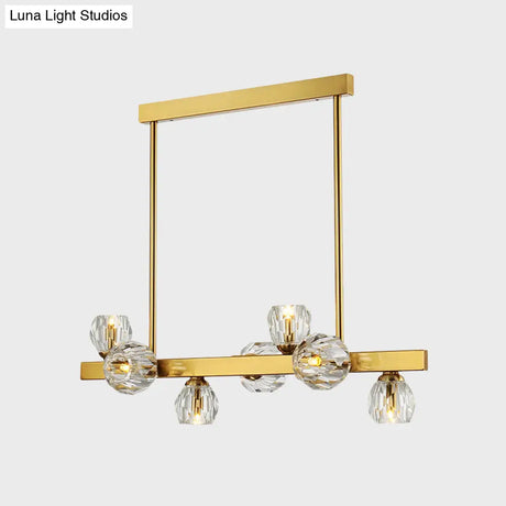 Postmodern Crystal Ball Pendant - Gold Branch Design | 7-Light Island Lighting For Dining Room