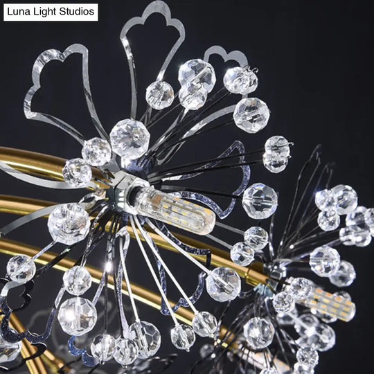 Postmodern Crystal Beaded 21 - Light Gold Dandelion Semi Flush Mount For Dining Room Ceiling