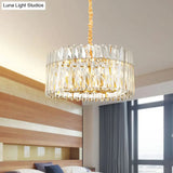 Postmodern Crystal Chandelier Lamp - Round Tri-Sided Rod Style 8/10 Lights Gold Finish Hanging Light