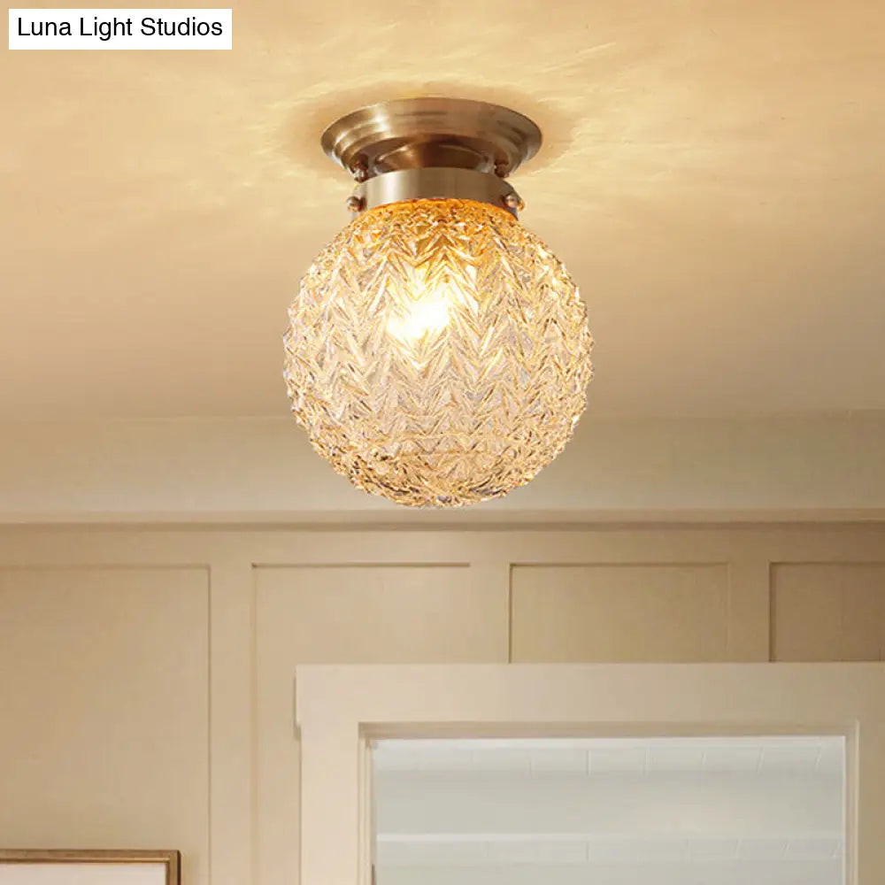 Postmodern Crystal Globe Semi Flush Mount Ceiling Light With Textured Brass Finish