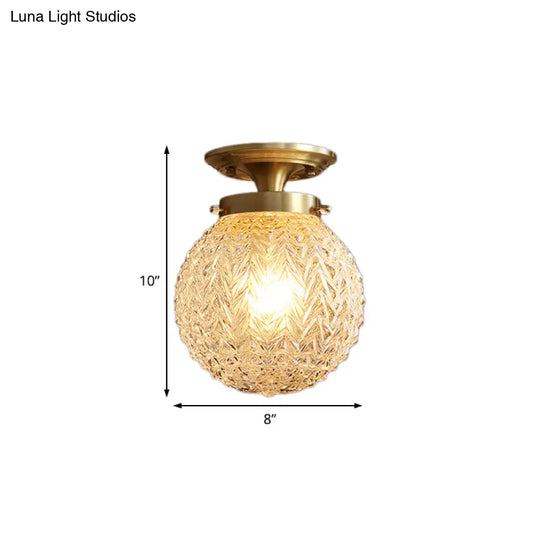 Postmodern Crystal Globe Semi Flush Mount Ceiling Light With Textured Brass Finish