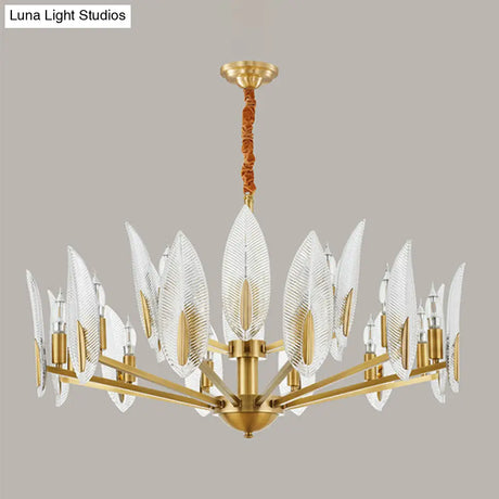 Postmodern Crystal Living Room Chandelier: Leaf-Shaped Brass Finish 6/8/18 Lights