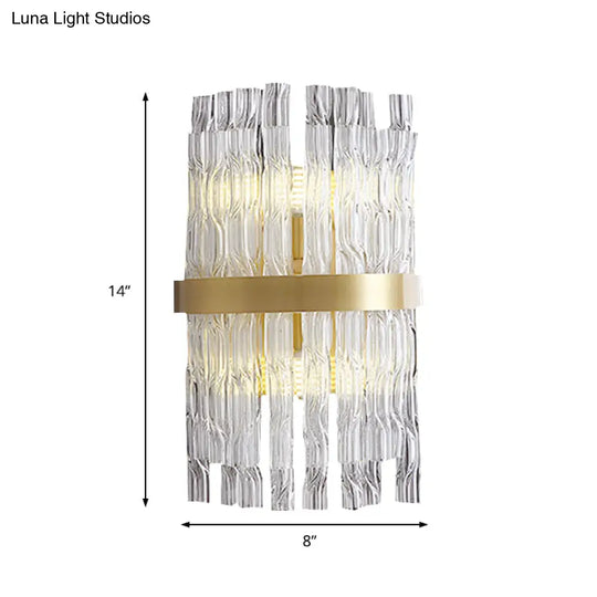Postmodern Crystal Rod Brass Sconce Light - Half-Cylinder Wall Fixture