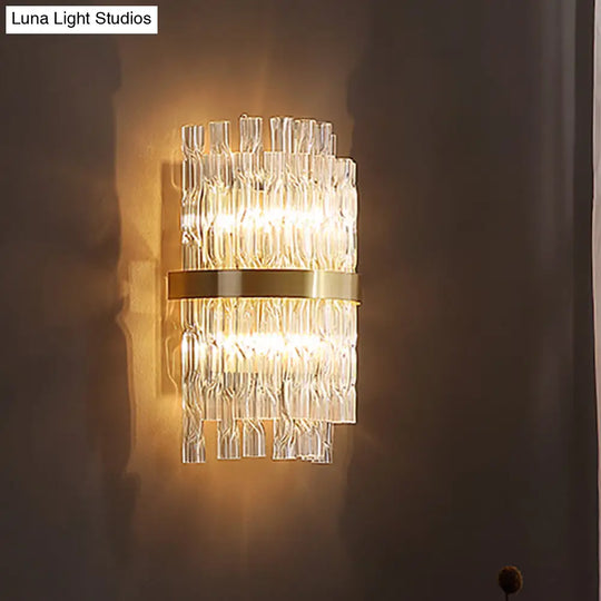 Postmodern Crystal Rod Brass Sconce Light - Half-Cylinder Wall Fixture