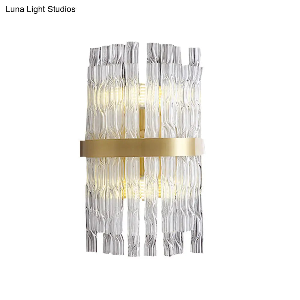 Postmodern Crystal Rod Brass Sconce Light - Half-Cylinder Wall Fixture