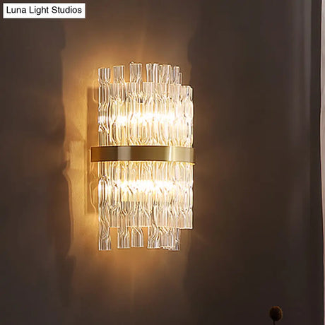 Postmodern Crystal Rod Brass Sconce Light - Half-Cylinder Wall Fixture