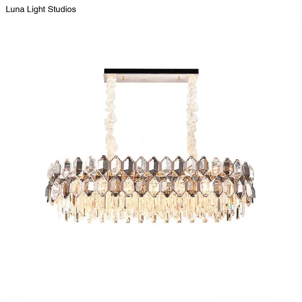 Postmodern Crystal Suspension Island Light Fixture - Clear Oval Lamp For Dining Room (12 Bulbs)