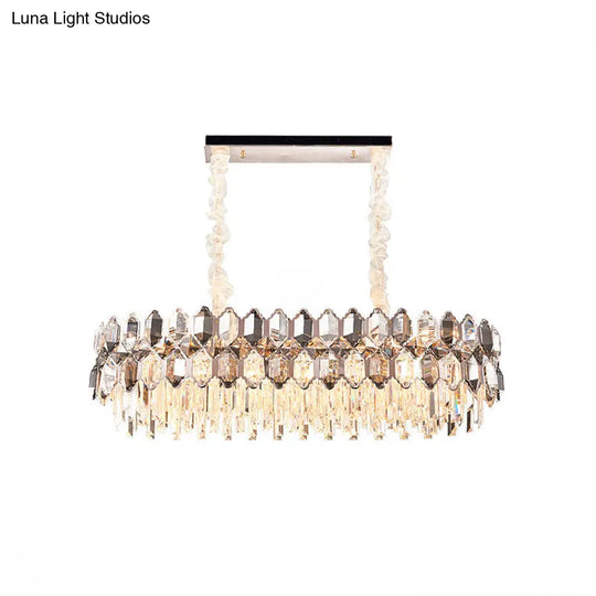 Postmodern Crystal Suspension Island Light Fixture - Clear Oval Lamp For Dining Room (12 Bulbs)