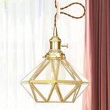 Postmodern Diamond Pendant Light With Brass Finish And Adjustable Rope / Clear Glass