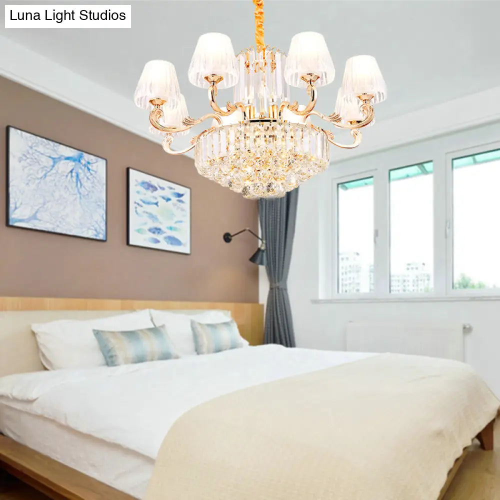 Postmodern Empire Shaped Crystal Rod Pendant Chandelier - 6/8/10 Heads Gold Suspension Light