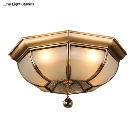 Postmodern Frosted Glass Dome Ceiling Mount Fixture 3/4 Heads Brass Flush Lighting With Crystal
