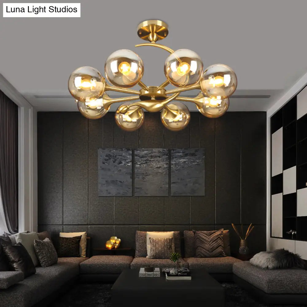 Postmodern Glass Chandelier With Brass Finish Ideal For Living Room – Stylish Suspension Lamp