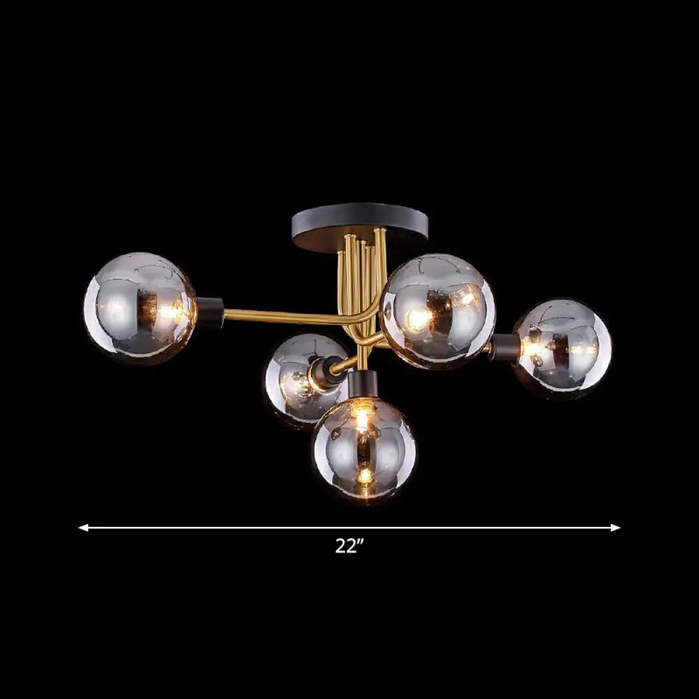 Postmodern Glass Modo Chandelier Ceiling Mount: Semi Flush Black Brass Light Fixture 5 / Smoke Gray
