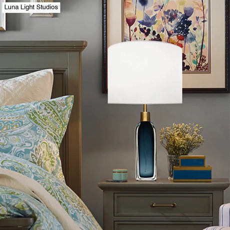 Postmodern Glass Pillar Table Lamp - Blackish Blue/Clear With Cylinder Fabric Shade