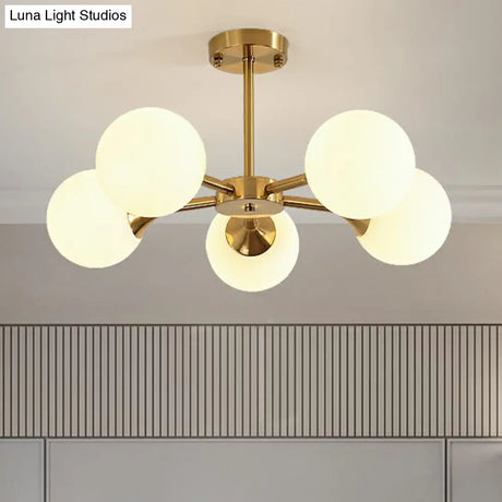 Postmodern Glass Sphere Chandelier With Brass Finish – Elegant Hanging Light Fixture For Bedrooms
