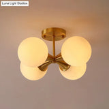 Postmodern Gold Finish Flush Mount Ceiling Light With White Glass Ball