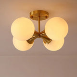 Postmodern Gold Finish Flush Mount Ceiling Light With White Glass Ball 4 /