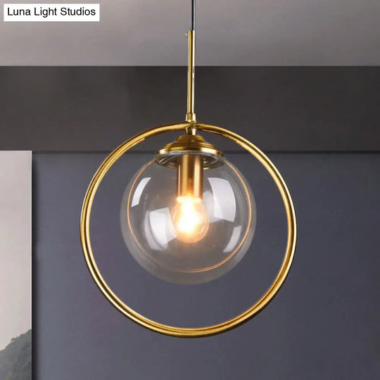 Postmodern Gold Globe Pendant Lamp With Smoke Gray/Clear Glass For Bedroom Lighting