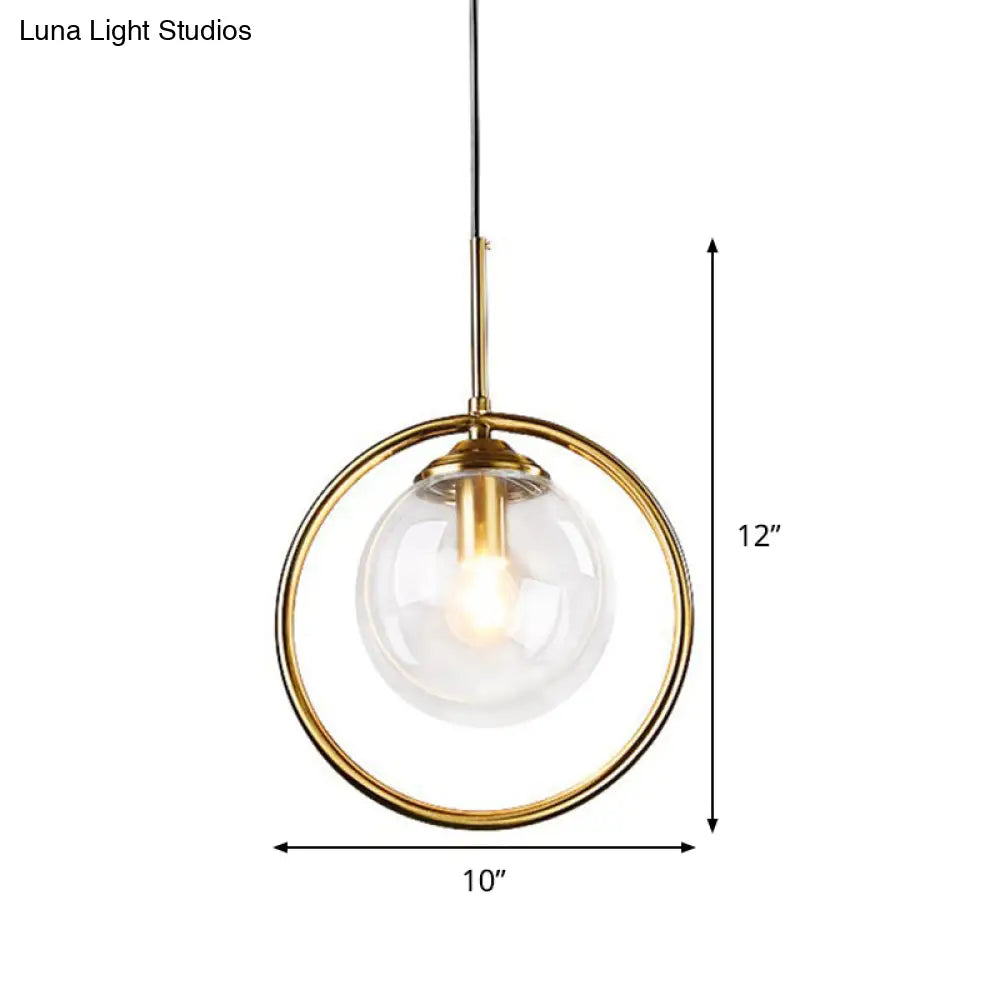 Postmodern Gold Globe Pendant Lamp With Smoke Gray/Clear Glass For Bedroom Lighting