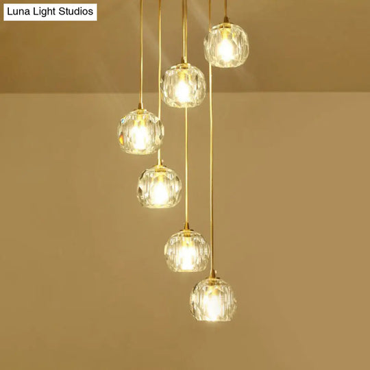 Gold K9 Crystal Pendant Lamp For Stairway Decor