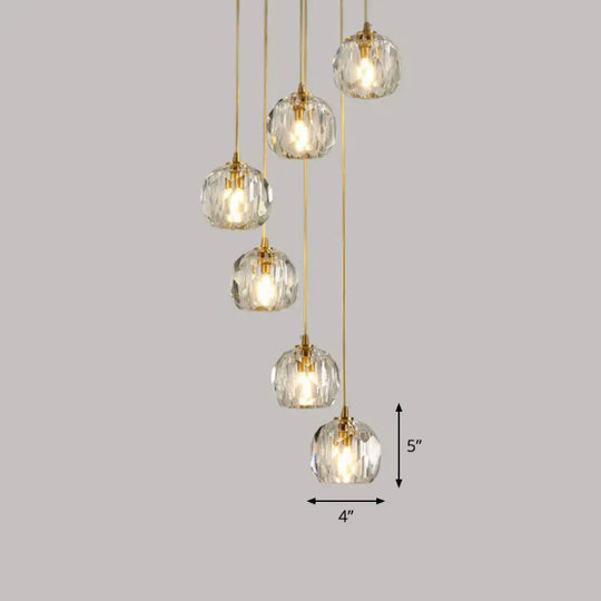 Postmodern Gold K9 Crystal Cluster Pendant Light - Elegant Hanging Lamp For Stairway 6 /