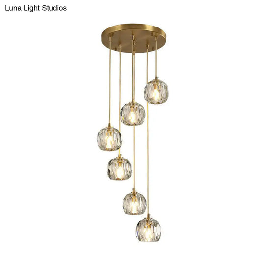Gold K9 Crystal Pendant Lamp For Stairway Decor
