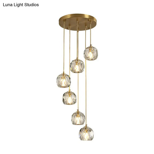 Postmodern Gold K9 Crystal Cluster Pendant Light - Elegant Hanging Lamp For Stairway