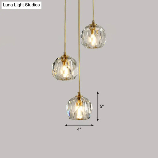 Postmodern Gold K9 Crystal Cluster Pendant Light - Elegant Hanging Lamp For Stairway