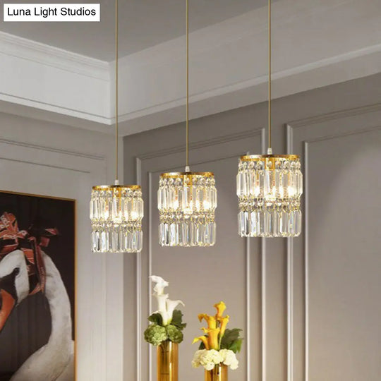 Postmodern Gold Pendant Lamp With 3 Cylinder Crystal Prisms