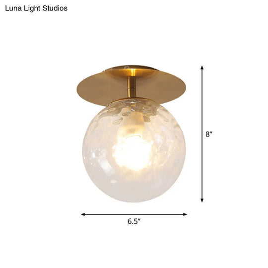 Postmodern Gold Semi Flush Mount Ceiling Light With Ball Clear Ripple Glass Shade - Single Balcony