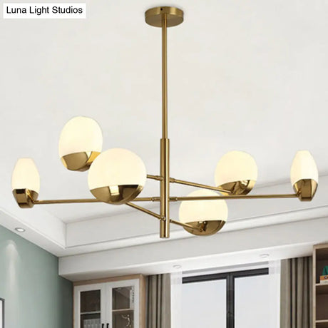 Postmodern Gold Sputnik Chandelier - Metallic 6/8/10-Head Hanging Lamp With Round White Glass Shade